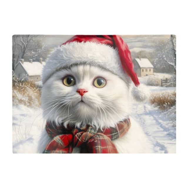Warren Reed Designer Christmas White Cat Glass Chopping Board