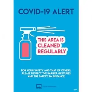 AVERY COVCPA4 COVID-19 Area Cleaned Regularly A4 Label 210 x 297mm Blue Pack of 2