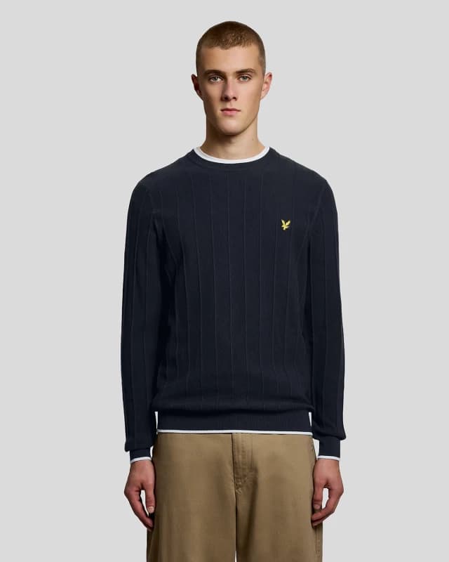 Lyle & Scott Mens Tipped Pique Knitted Crew Neck Jumper in Navy