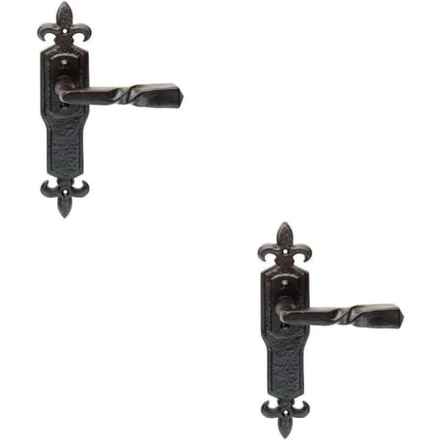 Loops 2x PAIR Forged Twisted Ornate Lever on Latch Backplate 226 x 50mm Black Antique Black