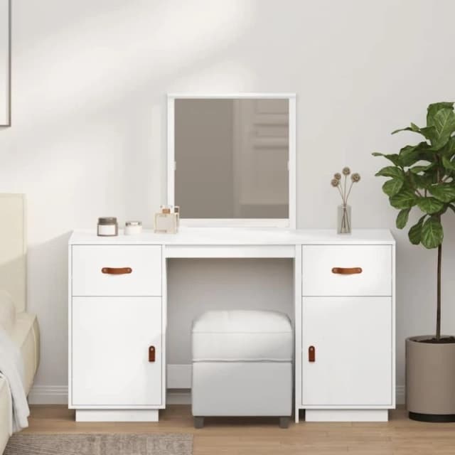 Vidaxl Dressing Table Set With A Mirror White Solid Wood Pine, White 3107835