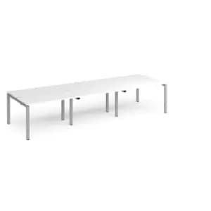 Dams Adapt triple back to back desks 3600mm x 1200mm - silver frame, white top
