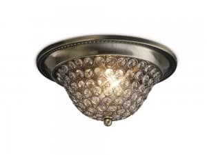 Flush Bowl Ceiling Small 2 Light Antique Brass, Crystal