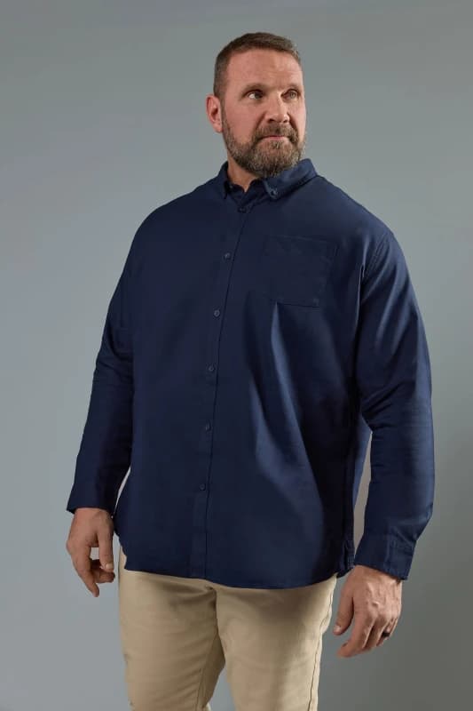 BadRhino Mens Long Sleeve Oxford Shirt in Blue Size: 1XL Blue Male 1XL