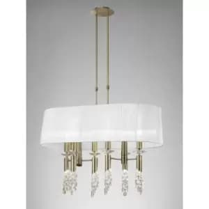 Tiffany pendant light 6+6 bulbs E27+G9 oval, antique brass with white lampshade & transparent crystal