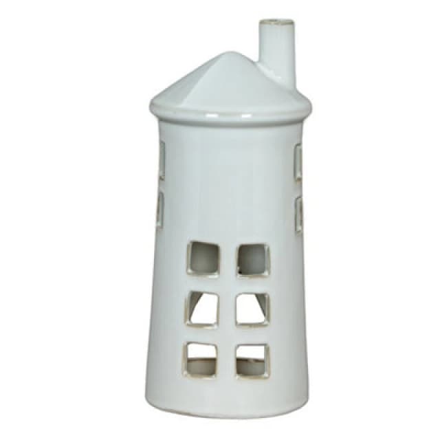 Hill Interiors Rhea Large Lighthouse Tealight Candle Holder - Ceramic - L11 X W11 X H28cm - White