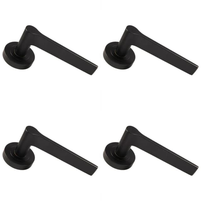 Loops 4x PAIR Straight Rounded Handle on Round Rose Concealed Fix Matt Black Black