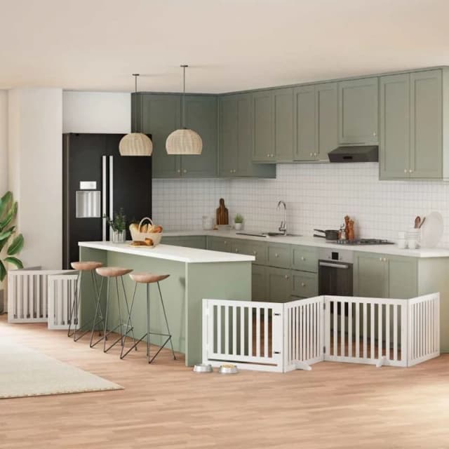 vidaXL Dog Gate with Door Foldable 12 Panels White 960cm Poplar Wood, White 3155676