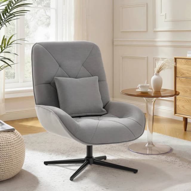 HOMCOM Swivel Accent Chair, Chenille Armchair with Lumbar Pillow, Light Grey Light Grey Unisex Armchair