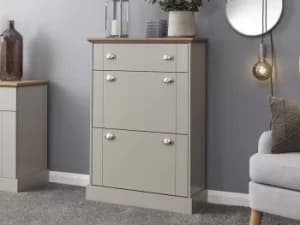 GFW Kendal Deluxe Grey and Oak 2 Door 1 Drawer Shoe Cabinet Flat Packed