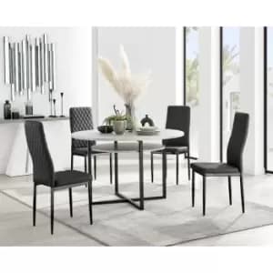 Furniturebox Adley Grey Concrete Effect 120cm Storage Dining Table & 4 Black Milan Black Leg Faux Leather Chairs