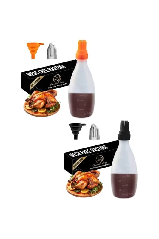 Gourmet Easy Set of 2 Silicone Basting Brush with Sauce Bottle - Orange & Black Multicolor Unisex
