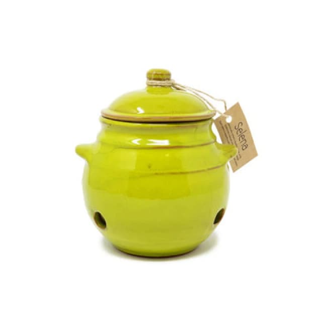 Verano Spanish Ceramics Selena Glazed Hand Dipped Kitchen Dining Garlic Jar With Lid Lime Green (H) 15Cm