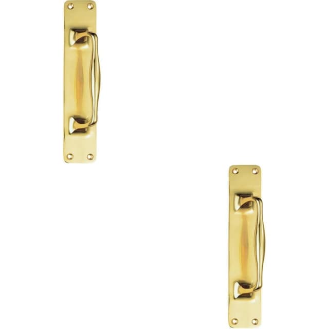 Loops 2x One Piece Door Pull Handle on Backplate 297mm Length Polished Brass Metallics unisex