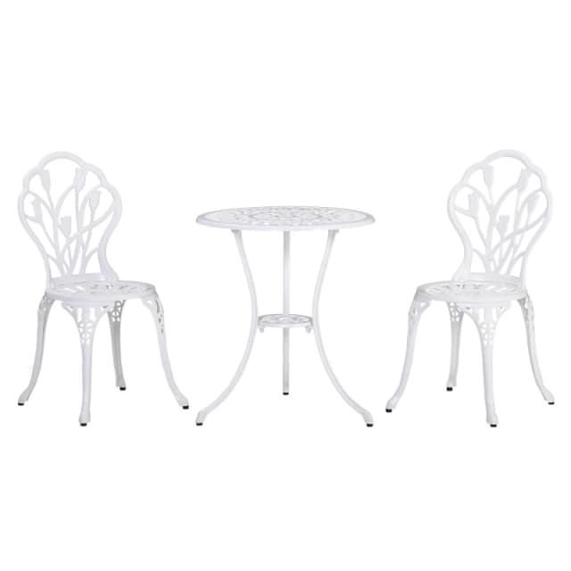 Outsunny Outsunny 3 Piece Bistro Set, Aluminium Garden Furniture with Umbrella Hole - White