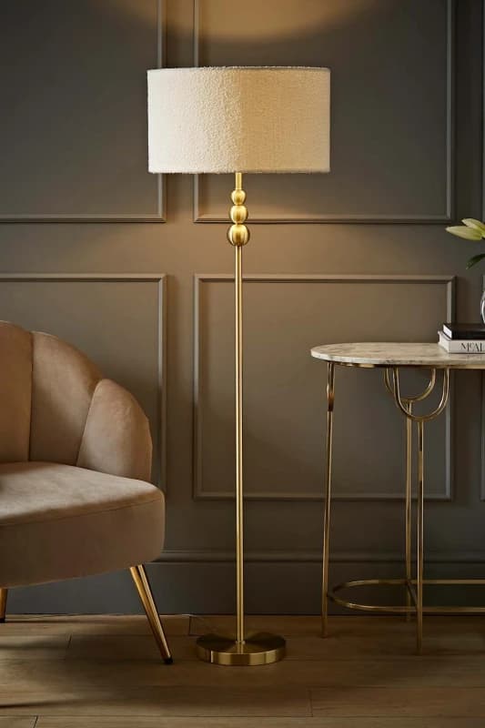 ValueLights ValueLights Marissa Cream Boucle Shade with Brushed Gold Stacked Ball Floor Lamp Cream One Size Unisex 5059406046438