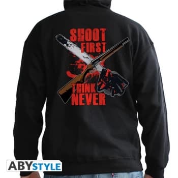 Ash Vs Evil Dead - Shoot First, Think Never Man Mens Large Hoodie - Black