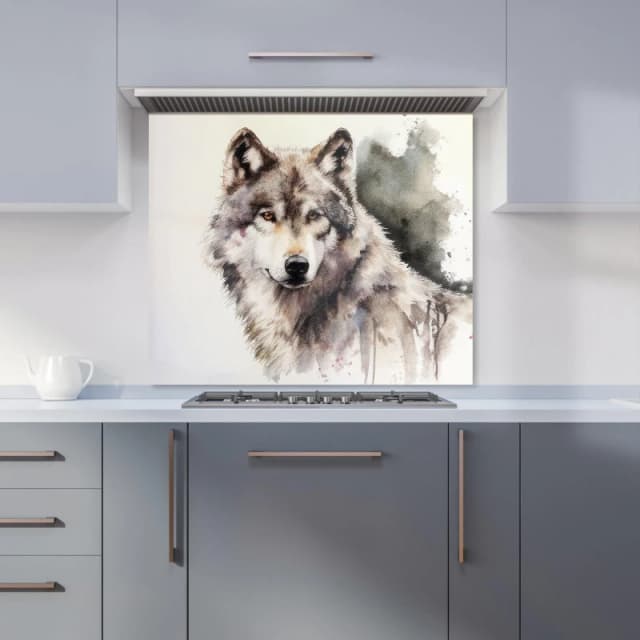Warren Reed - Designer Loyal Wolf Watercolour Kitchen Splashback in Brown Size: 600mm x 750mm Brown Unisex 600mm x 750mm