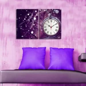 2P3040CS-144 Multicolor Decorative Canvas Wall Clock (2 Pieces)