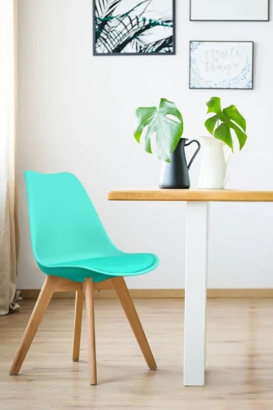 Fusion Living Soho Plastic Dining Chair with Squared Light Wood Legs Aqua