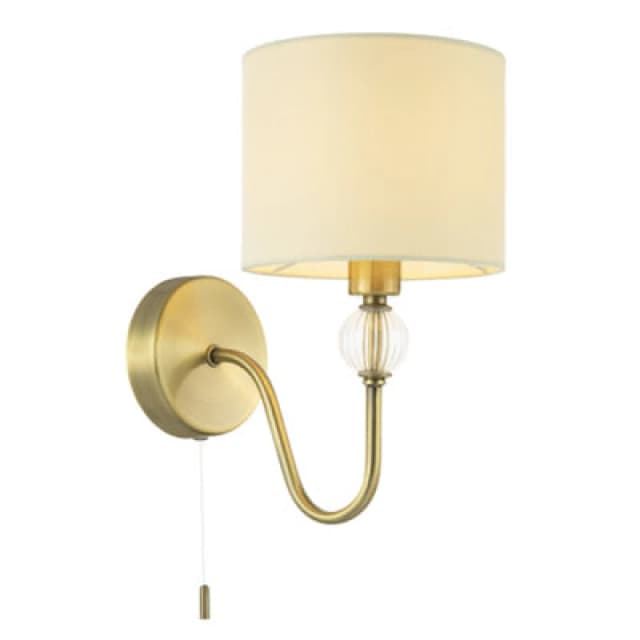 Happy Homewares Traditional Bedside Wall Light In Antique Brass With Pull Switch And Shade