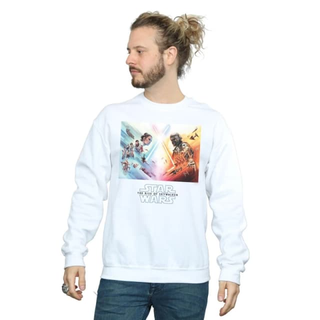 Disney Men Star Wars The Rise Of Skywalker Battle Poster Sweatshirt in White Size: Small White S Male 5059400135510