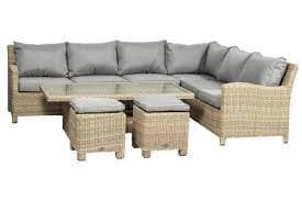 Royalcraft Wentworth Rattan 7 Piece Deluxe Modular Corner Dining Lounging Set Synthetic Rattan