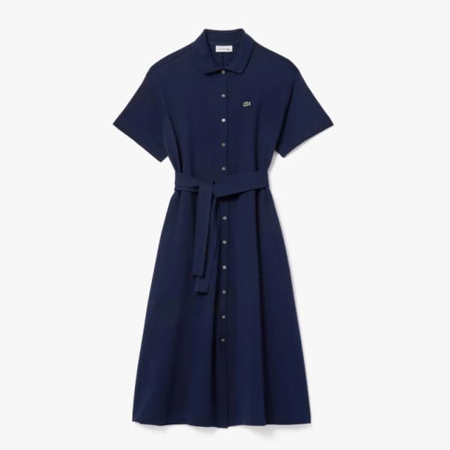 Lacoste Relaxed Fit Belted Piqu Dress Blue female 4