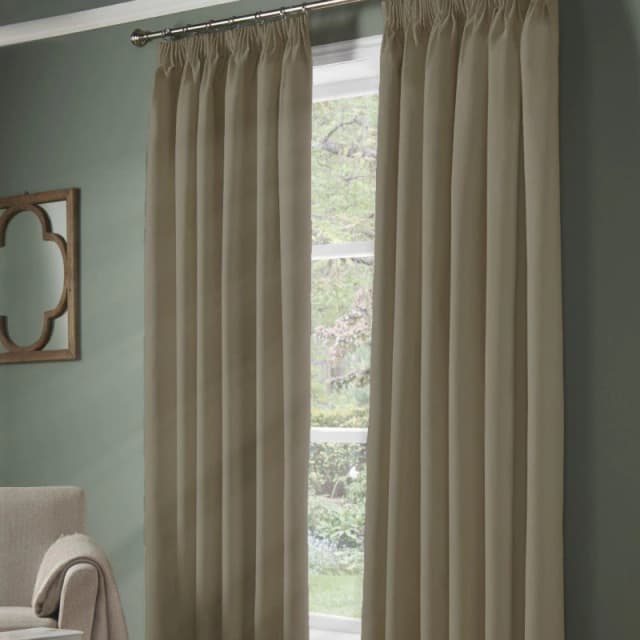 Alan Symonds Plain 95% Blackout Pencil Pleat Taped Top Curtains Beige unisex 168x137cm