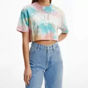 Tommy Jeans Womens Tjw Oversized Crop Tiedye College Top - Tie Dye Multi - L