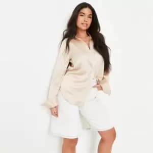 Missguided Extreme Oversized Satin Shirt - Neutral
