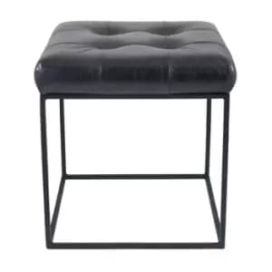 Olivia's Asia Steel Grey Leather and Iron Buttoned Stool