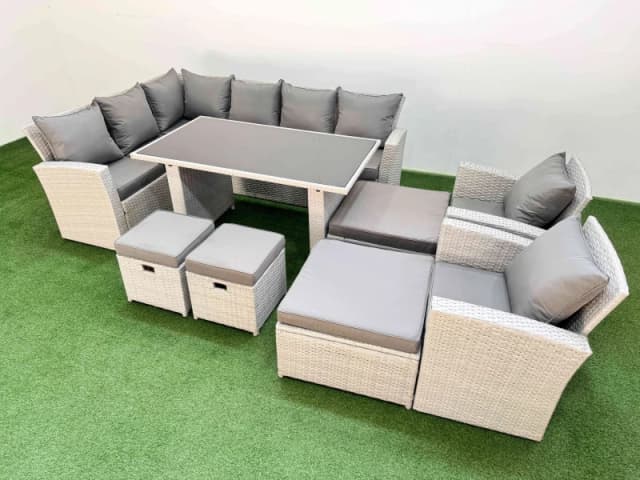 Fimous 12 Seater Wicker Rattan Corner Sofa Sets with 4 Footstools Light Grey Light Grey Unisex