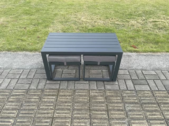 Fimous Outdoor Garden Rectangular Coffee table Aluminium Patio Tea Table with 2 Small Footstool for Balcony, Terrace, Swimming Pool Dark Grey Dark Gre