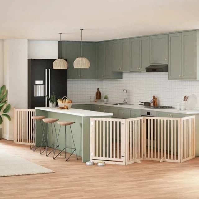 vidaXL Dog Gate with Door Foldable 6 Panels 480cm Poplar Wood, Brown 3155669