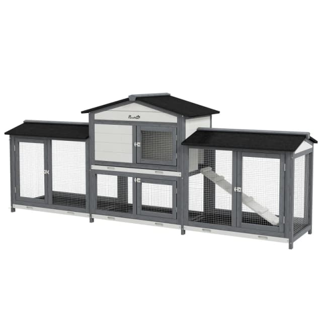 PawHut Rabbit Hutch - 2-Tier Guinea Pig Hutch - w/ Two Runs - Pull-Out Tray TJ Hughes 5061025110988