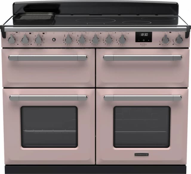 Rangemaster Estel Deluxe ESDLB110EIPPPK/CM1 110cm wide Electric Range Cooker with Induction Hob - Pale Pink / Chrome - A Rated