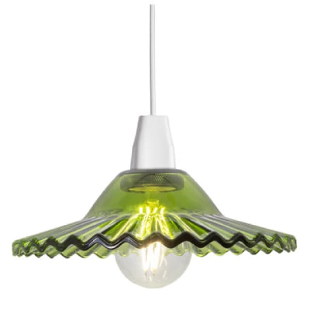 Happy Homewares Modern Emerald Green Glass Pendant Light Shade With Rippled Design