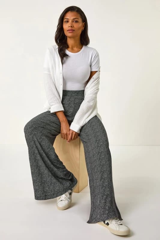 Roman Womens Spot Print Wide Leg Trouser in Black Size: 14 Black Female 14