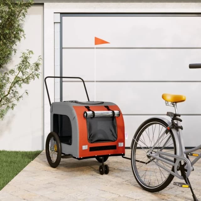 vidaXL Pet Bike Trailer Orange and Grey Oxford Fabric and Iron, Orange 93858