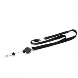 Durable Textile Lanyard with Badge Reel Extra Strong Black