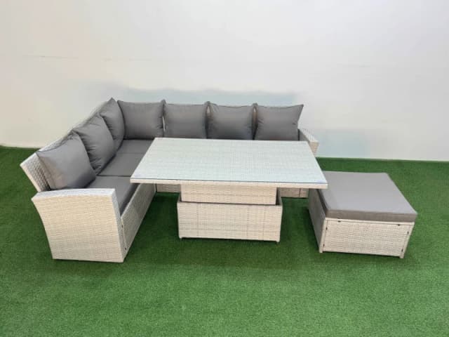 Fimous 7 Seat Garden Furniture Corner Sofa with Armchair Big Footstool in Light Grey Light Grey Unisex