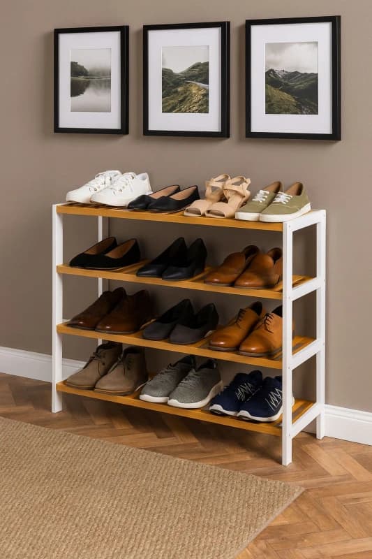 Neo 4 Tier Bamboo Wooden Shoe Storage in Natural White Natural White Unisex