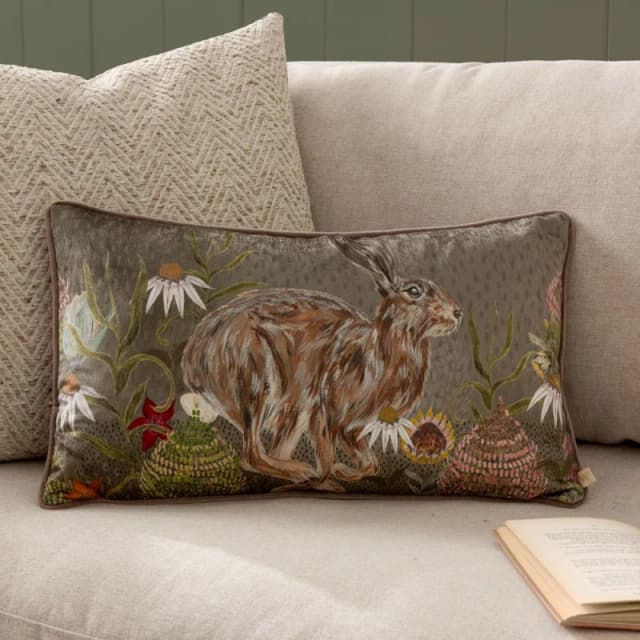 Wylder Nature Meadow Bloom Hazel Hare Piped Polyester Filled Cushion Multi