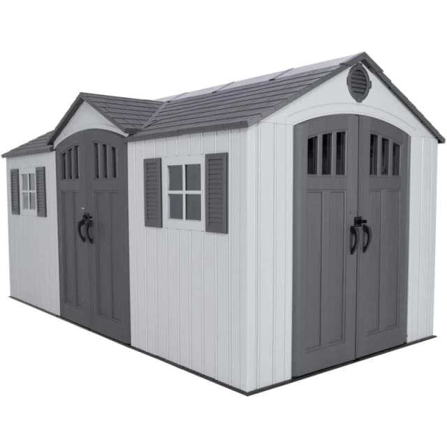 Lifetime Products 15' x 8' Dual Entry Outdoor Storage Shed, Grey 60410