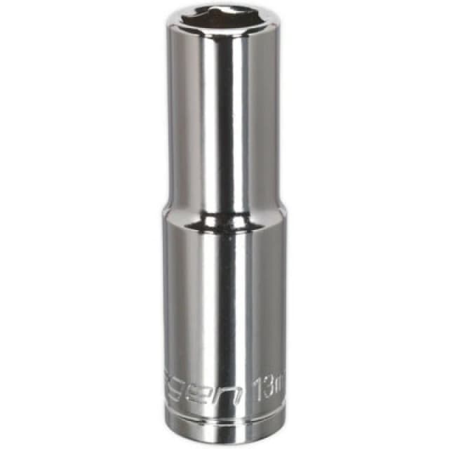 Loops 13mm Chrome Plated Deep Drive Socket - 1/2" Square Drive High Grade Carbon Steel Metallics