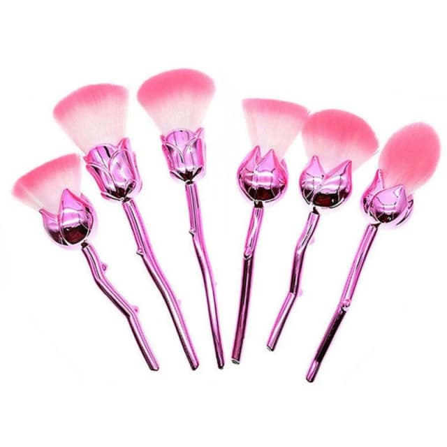Aquarius Beauty and the Beast Rose Makeup Brushes - 6pcs with Glossy Handles - Professional Quality