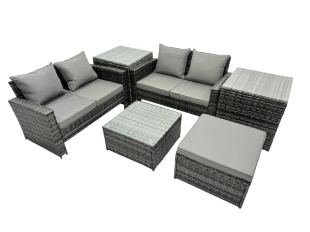 Fimous Lounge Double Seat Sofa Coffee Table Set with 2 Side Tables Big Stool in Dark Grey Dark Grey Unisex