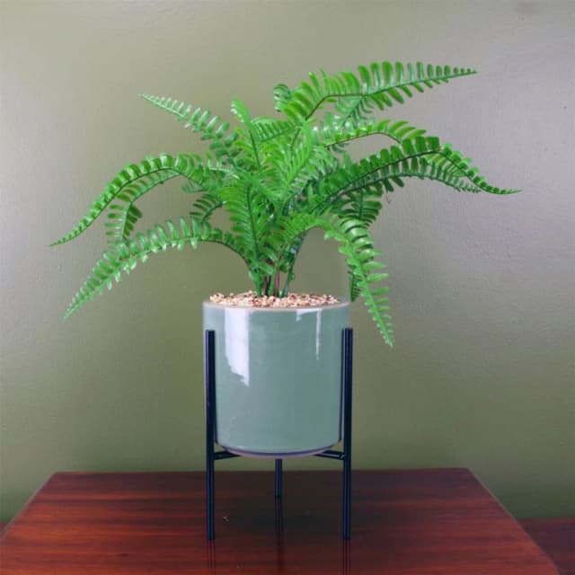 Leaf 40cm Artificial Fern Plant with Ceramic Planter & Stand Green unisex