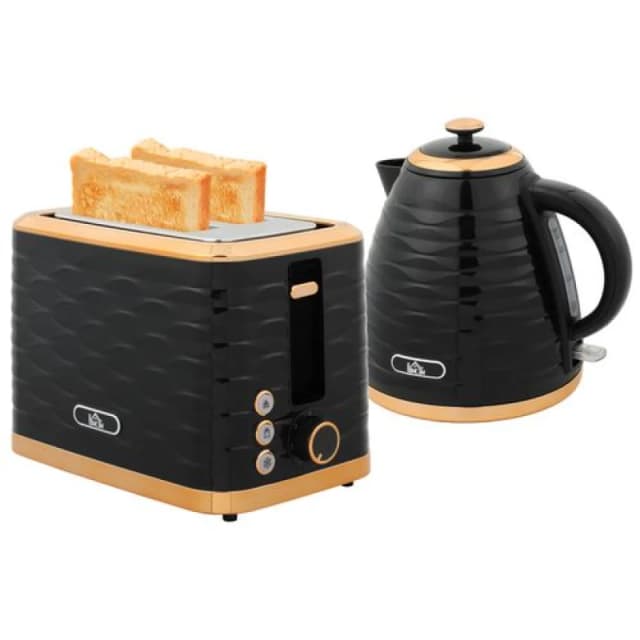 HOMCOM HOMCOM Kettle and Toaster Sets 1.7L Kettle & 2 Slice Toaster w/ Browning Control in Black One Size Unisex 5063603036154